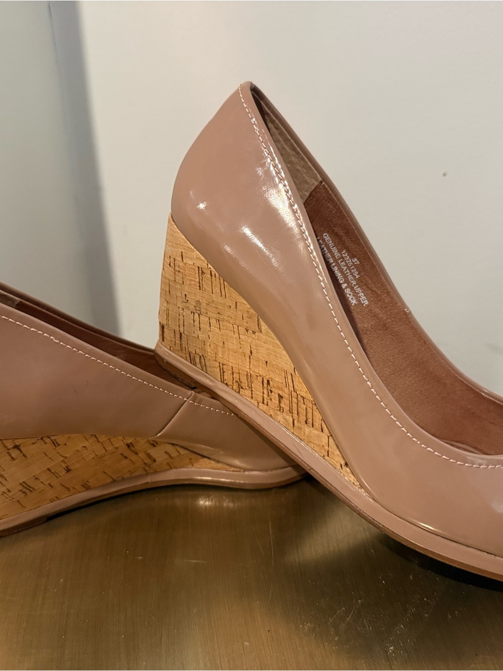 David Dixon - Peep Toe Nude Patent Leather Wedges Pumps - Women 37